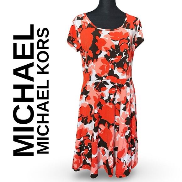 MICHAEL MICHAEL KORS Abstract Floral Print, Gold Accents, Logo Zipper, Size M - Picture 1 of 10